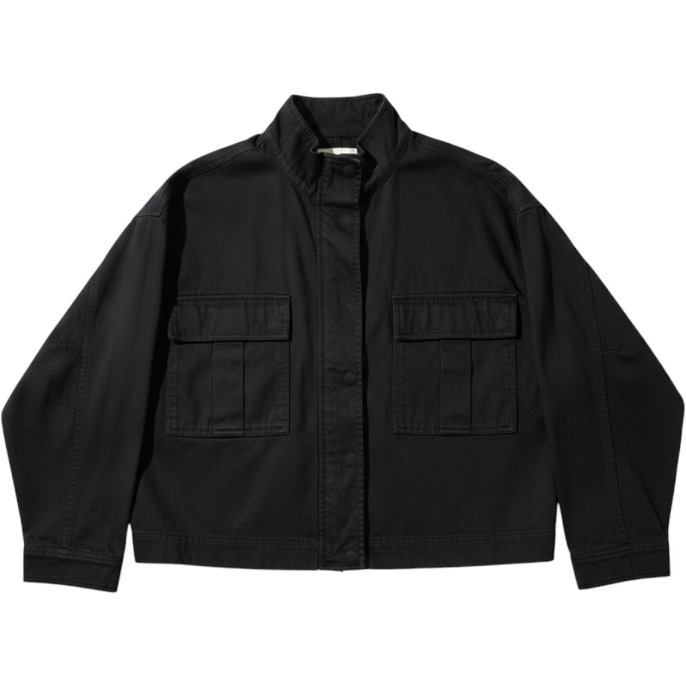 Lucky Brand Womens Black Utility Jacket XL Zip Snap Mock Neck Cropped 7W31608